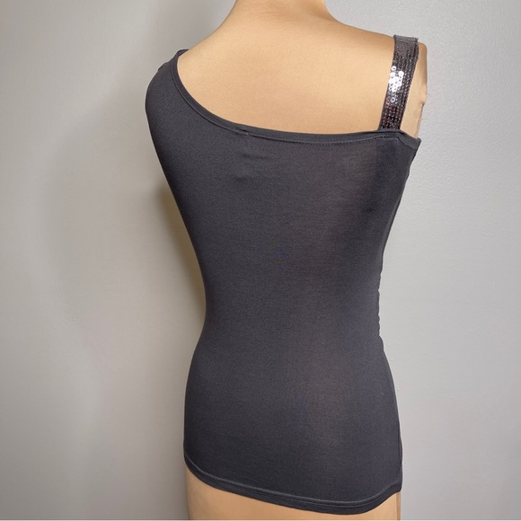 SOLD Y2K Vintage Tank Top Silver Mirror Sequin Stretchy Soft Gray FCNY Small 00s - Picture 4 of 11